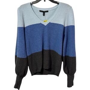 White House Black‎ Market Sweater Colorblock V-Neck Bishop Sleeve in Size L  NWT